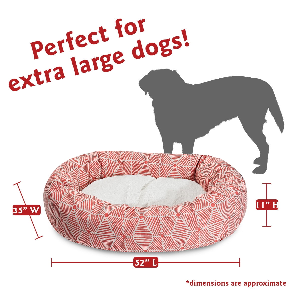 Majestic Pet Sherpa Charlie Bagel Pet Bed for Dogs, Calming Dog Bed Washable, Extra Large, Salmon