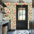thumbnail image 3 of Farmhouse Peel and Stick Wallpaper Vintage Botanical Birds Red Flowers Arts Crafts Wall Mural 17.7in x 9.8ft Self Adhesive Removable Wall Paper Renter Friendly Wallpaper for Bedroom Cabinets, 3 of 8