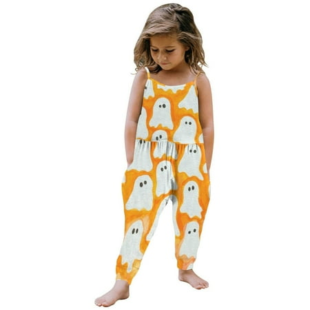 

BTJX Toddler Girls Baby Kids Cartoon Pumpkin Sleeveless Jumpsuit Strap Romper With Pocket Harem Pants Outfits Clothes