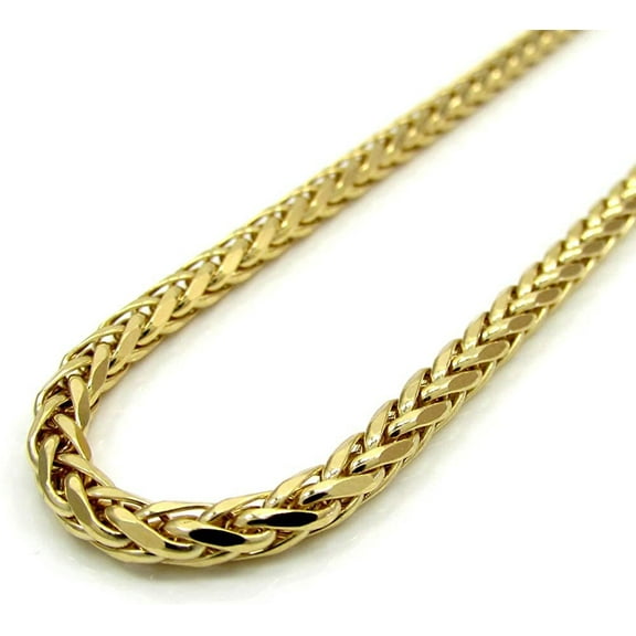 14K Yellow Gold Hollow Wheat 3mm Diamond Cut Chain, FREE Microfiber Cloth, Braided Spiga Link Mens Womens Necklace, Giorgio Bergamo