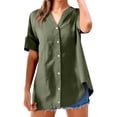 thumbnail image 1 of Camisa de lino para mujer: talla grande, manga corta, cuello en V, color liso, 1 of 4