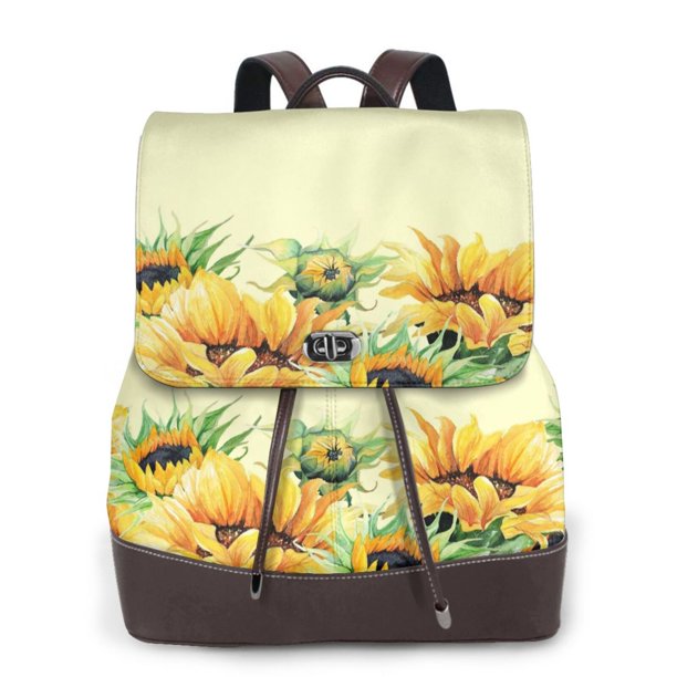 Fotbe Sunflowers On A Yellow Background Mochila Bolso con Estampado para Mujer, Mochila Antirrobo de Nylon Impermeable, Bolsa Ligera de Hombro