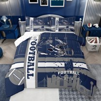 jejeloiu Boys Sport Game Bedding Comforter Set,Rugby Football Gamer Twin Comforter Sets,Gray Blue Bedding Set For Boys,Ultra Soft Home Decor Reversible,2pcs