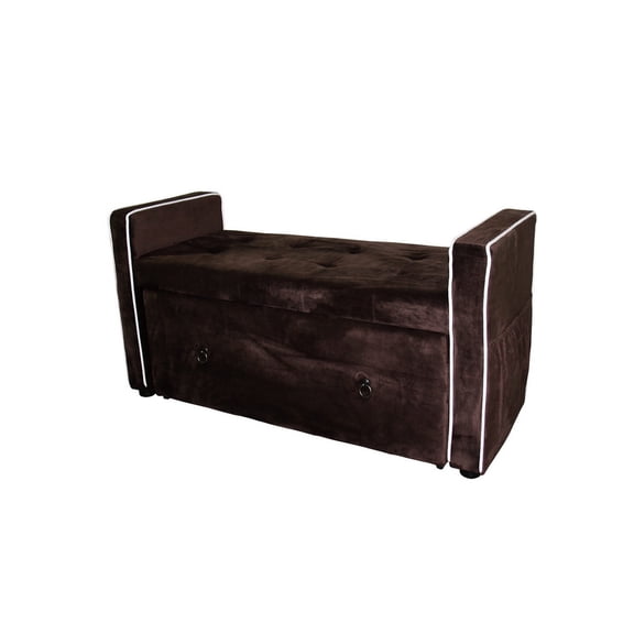22" Brown Wood Bench for Shoes, No Assembly Required, Detachable Divider / Comfortable Seating, Good Storage