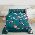 thumbnail image 2 of jejeloiu Rustic Cherry Blossom Queen Comforter Set,Japanese Style Fish Bedding Sets,Cyan Pink Bedding Comforter Set For Kids,Luxury Bedroom Decor Reversible,3pcs, 2 of 8
