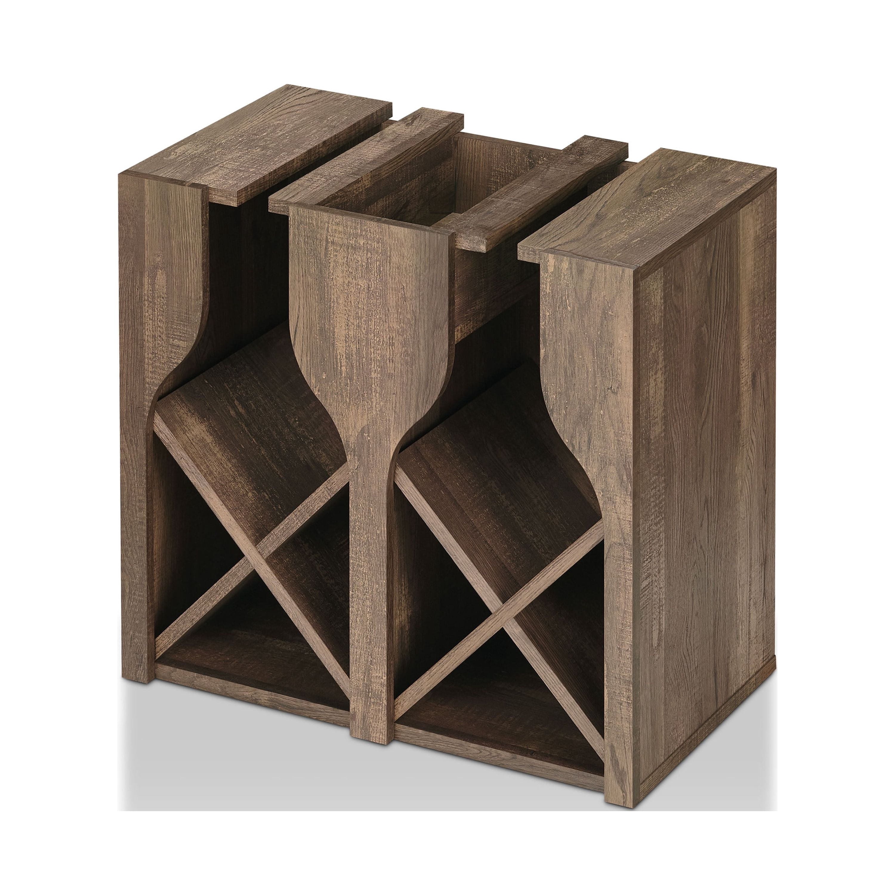 Furniture of America Tulum Wood Multi-Storage Wine Rack, Reclaimed Oak