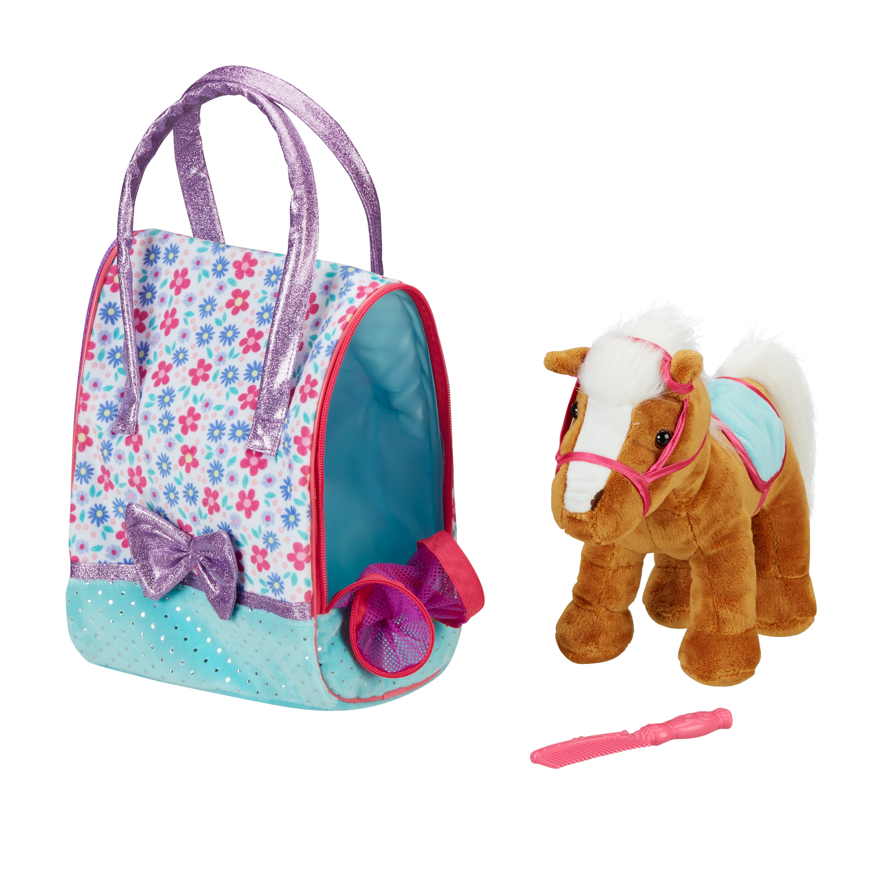 Horse Bag with Horse Stuffed Animal Toy Set, 3 Pieces 