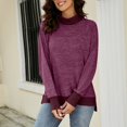 thumbnail image 2 of Blusa de mujer de manga larga con cuello alto y corte informal, blusa con puños de bloque de color a la moda, Amaranto M, 2 of 8