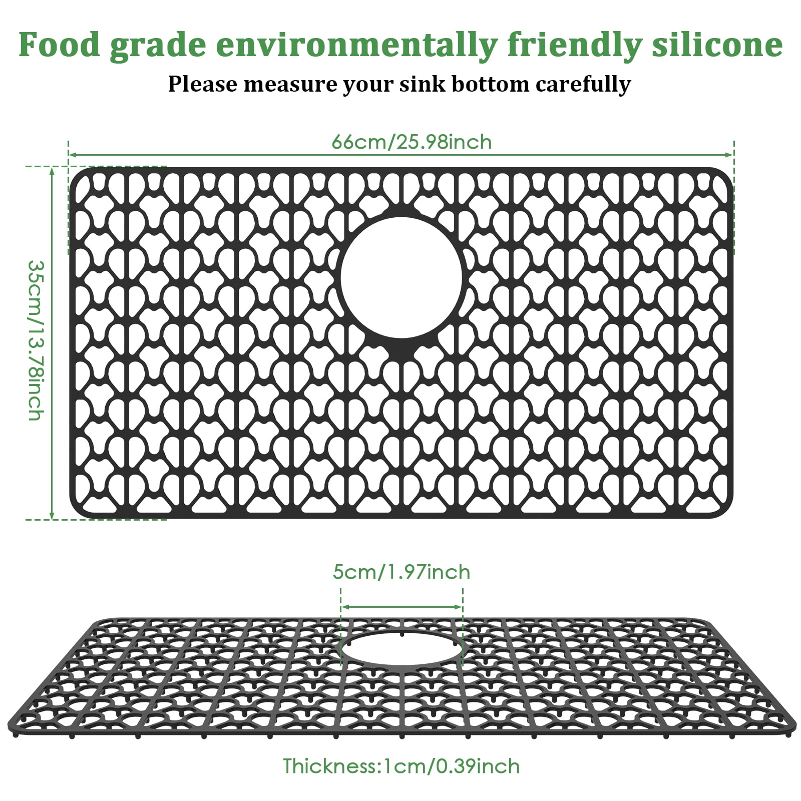 Tzgsonp Silicone Sink Protectors for Kitchen, Anti-Slip Sink Mat Folding Sink Drain Mat Dish Drying Pad, Black, 25.98*13.78inch