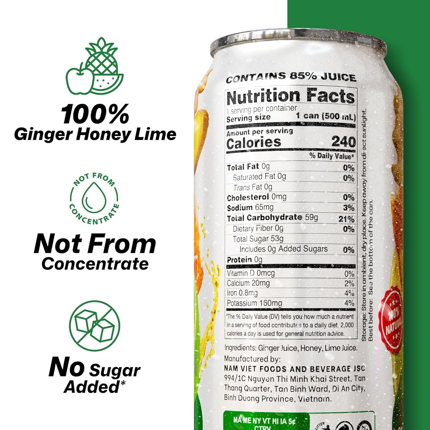 VINUT 16.9 fl oz 100% Natural Ginger, Honey, Lime Juice drink – Not from Concentrate