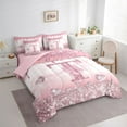 thumbnail image 3 of Homewish Girly Pink Letter T Bedding Comforter Set 7pcs, Romantic Glitter Diamond Queen Bedding Sets, Teens Kids Girls Women Reversible Queen Sheet Sets, Lightweight Room Decor, 3 of 7