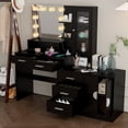 thumbnail image 3 of Zimtown Makeup Table with Mirror & Charging Station, Vanity Desk with 3 Lighting Modes & 4 Drawers, Dressing Table with Cabinet for Bedroom, Black, 3 of 13