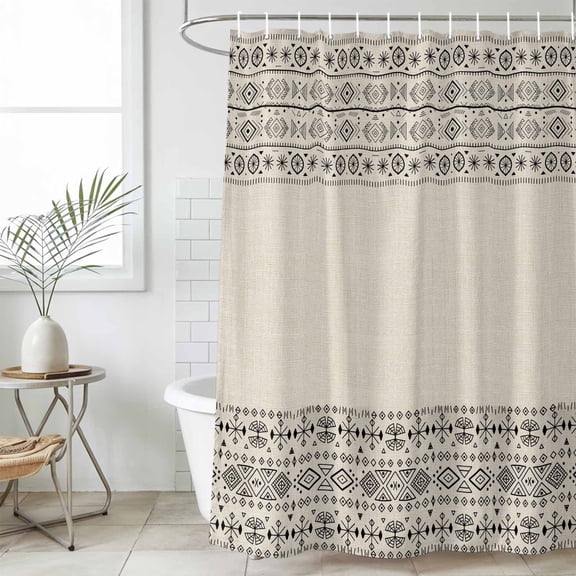 Beige Black Boho Waterproof Fabric Shower Curtain,Vintage Ethnic Tribe Abstract Art Waterproof Fabric Shower Curtain for Bathroom Curtains Bathtubs Hotel Shower Curtains with 12 Hooks Small 36x78in