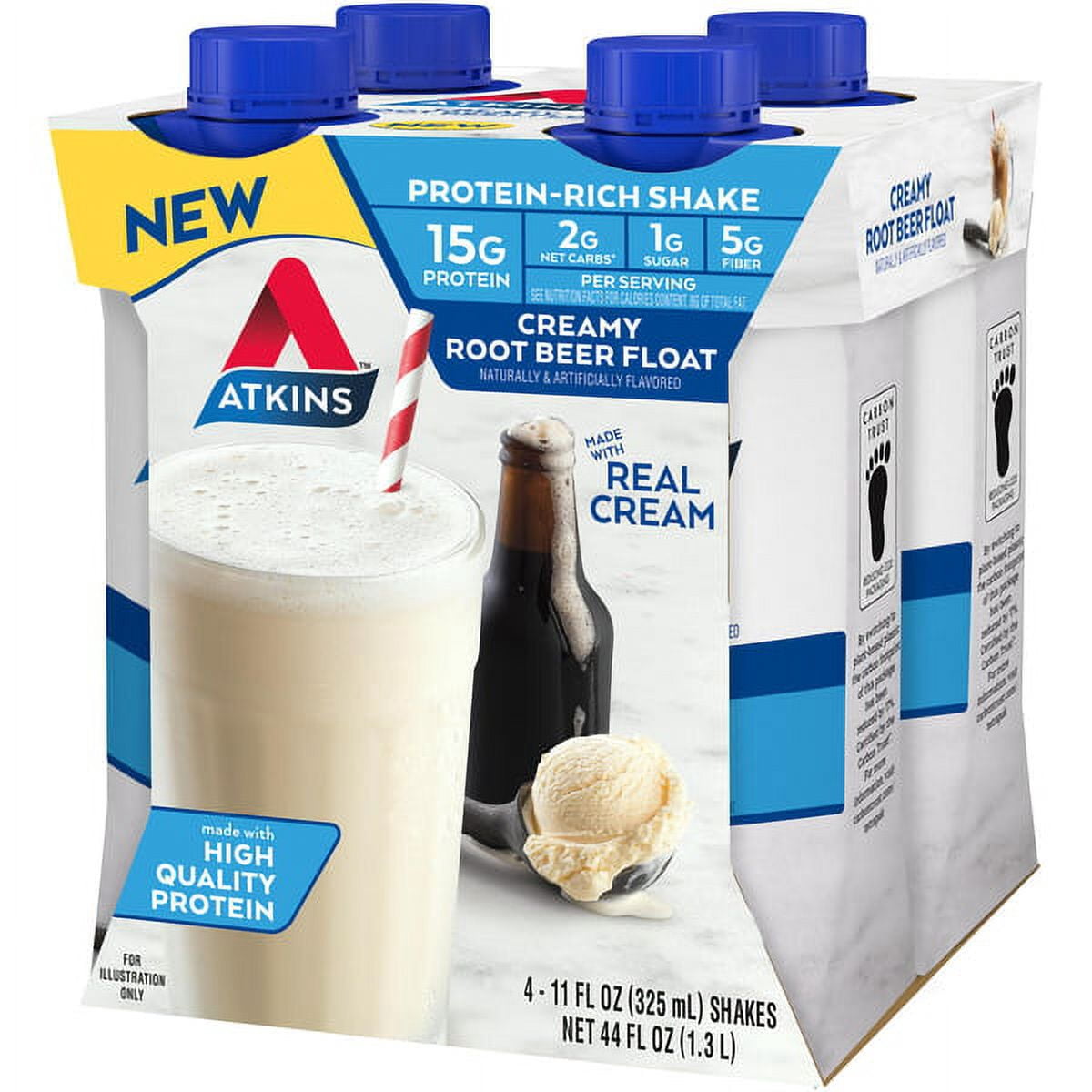 Atkins Protein Shakes, Low Glycemic, High Protein, Creamy Root Beer float, 11 fl oz, 4 Ct