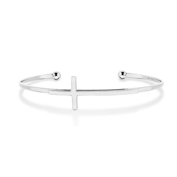 Miabella 925 Sterling Silver Italian Adjustable Sideways Cross Bracelet for Women 7.25-7.5 Inch 18K Gold Plated or Silver Cuff Bangle Bracelet Made in Italy (sterling silver)