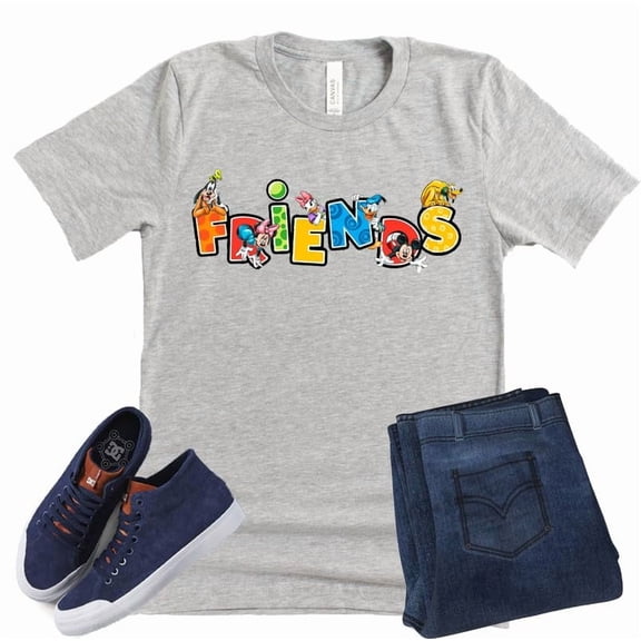 Disney Friends - Featuring Beloved Disney Characters - T-Shirt (Grey-Medium)