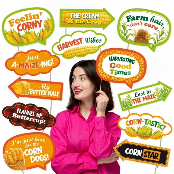 Corn Harvest Photo Booth Props – 12 Funny Farm Signs for Fall Festival, Pumpkin Patch, Country Fair & Barn Party Decorations