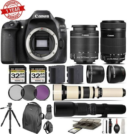 Canon EOS 80D Digital SLR WiFi Camera 18-55mm 55-250mm IS STM Lens -64GB Kit
