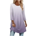 thumbnail image 2 of Delliss Fall Clothes Women's Gradient Print Shirt 3/4 Sleeve Crew Neck Long Top Purple S, 2 of 6