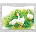 thumbnail image 1 of Duck Tapestry, Goose in Farm Lake Plants Grass Reeds Flowers Pond Animals Geese Feathers Life, Wall Hanging for Bedroom Living Room Dorm Decor, 60W X 40L Inches, Green and White, by Ambesonne, 1 of 2