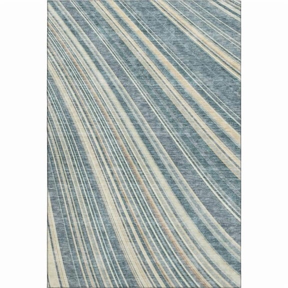 HomeRoots 677506 9 x 12 ft. Sky Blue Tan & Beige Striped Washable Machine Made Rectangle Area Rug with UV Protection