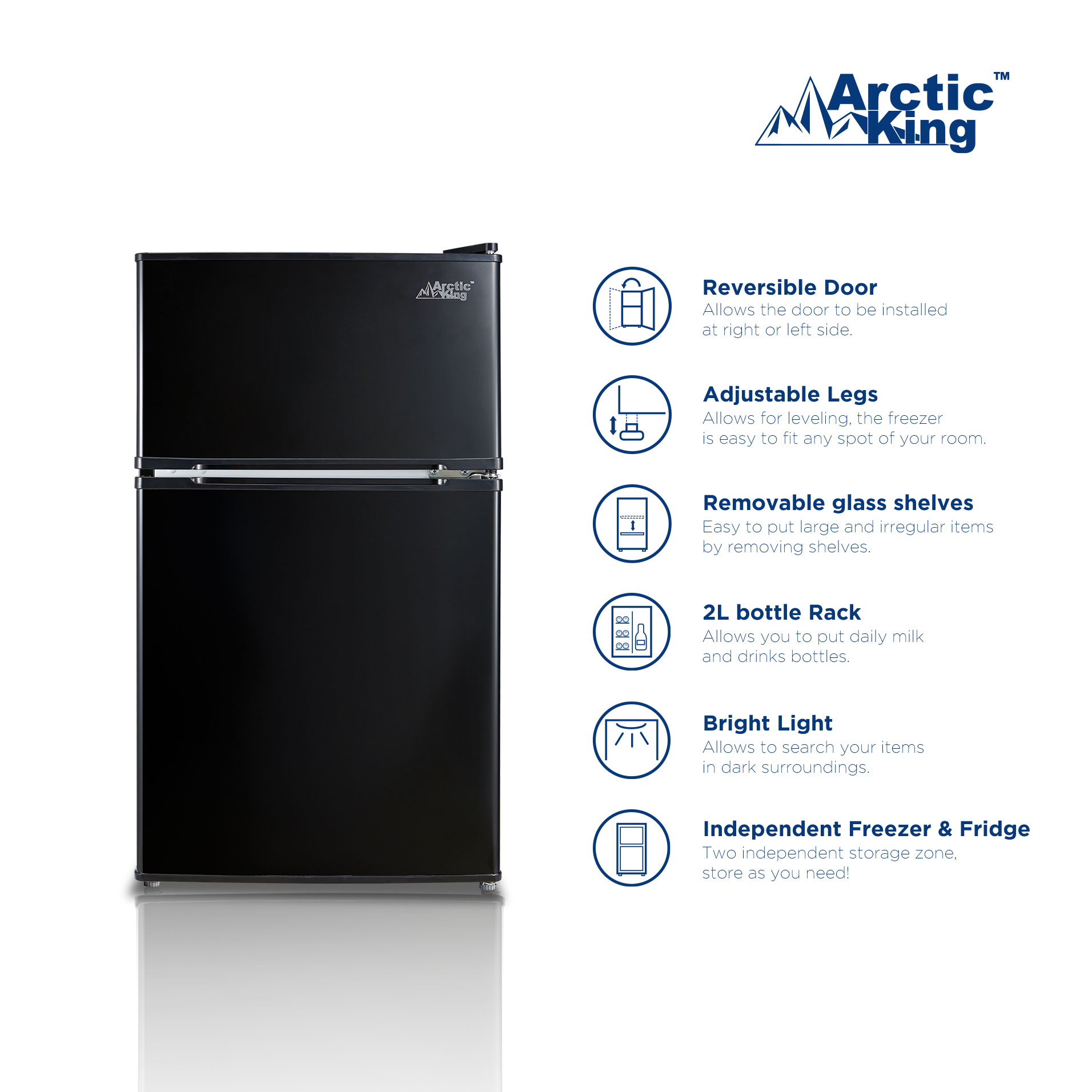 Arctic King 3.2 Cu ft Two Door Compact Refrigerator with Freezer, Black - image 4 of 12