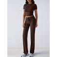thumbnail image 4 of Women'S 2 Piece Lounge Sets Short Sleeve Tops Fold-over Flare Pants Casual Outfits Matching Set Brown S, 4 of 10