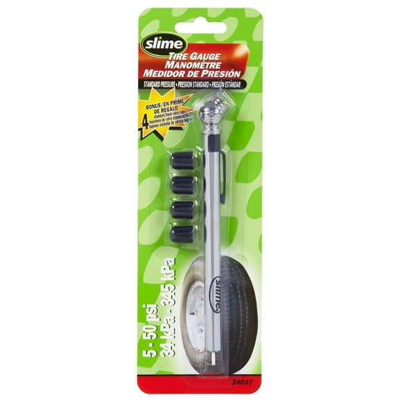 Manomètre pour pneu avec bouchons de Slime 5-50 PSI
