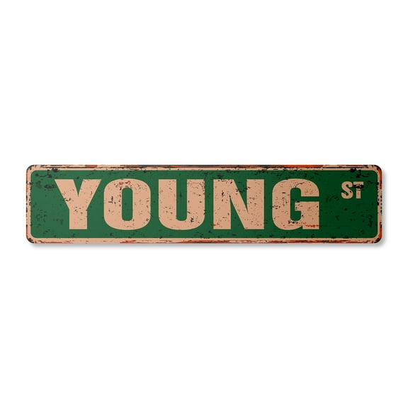 YOUNG Vintage Aluminum Street Sign Childrens Name Room Metal Sign rustic metal tin | Indoor/Outdoor | 24" Wide