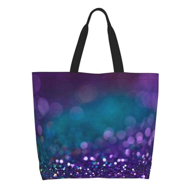 Balery Purple and Green Glitter Bolsa Tote Estilo Estético con Cremalleras, Bolsa de Hombro, Bolsa de Compras Grande y Plegable