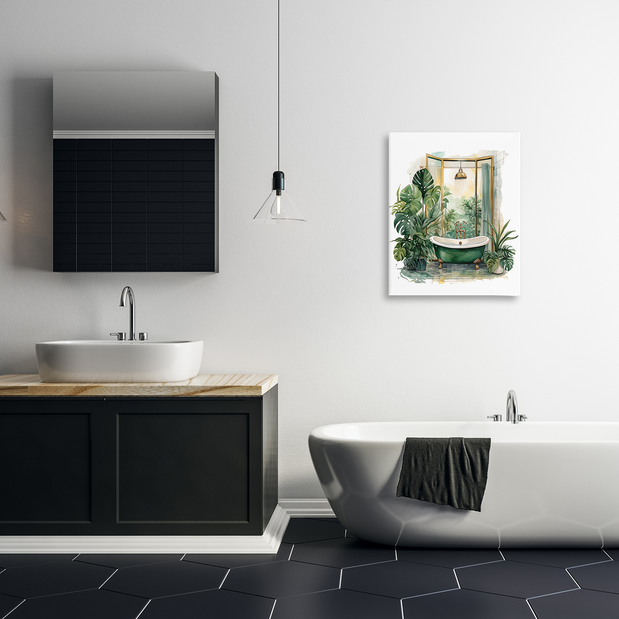 Bathtub in Tropical Oasis Canvas Wall Art, design by Lettered and Lined