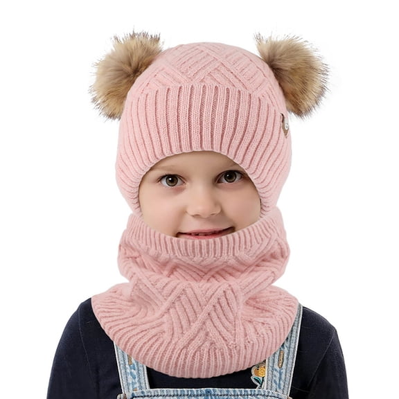 Miogawg Kids Toddlers Winter Knit Warm Beanie Hat Scarf Gloves Set For Boys Girls, Pompom Cap Neck Warmer Gloves Fleece Lined