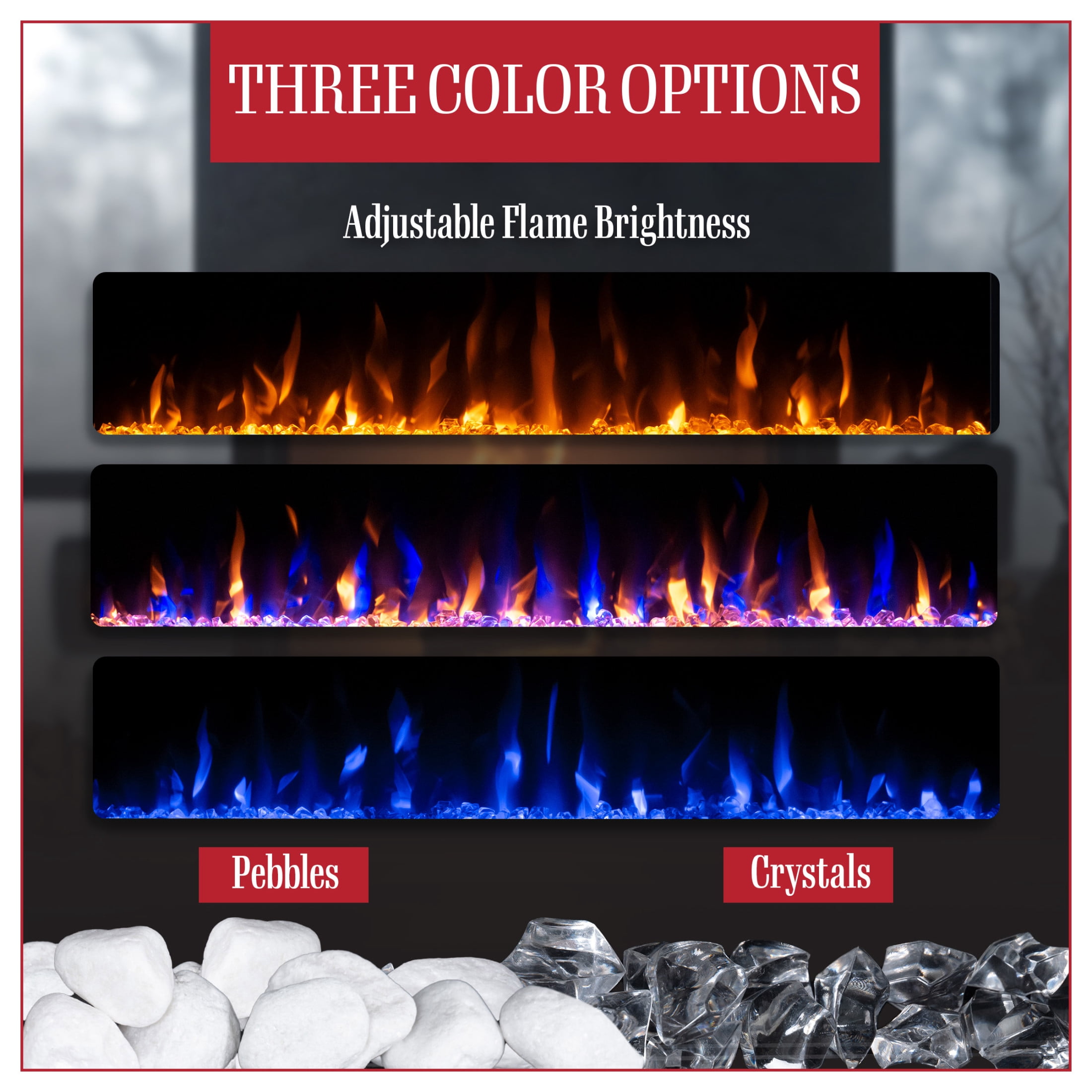 Northwest 72in Wall Mount Electric Fireplace with Bluetooth Speakers, Black