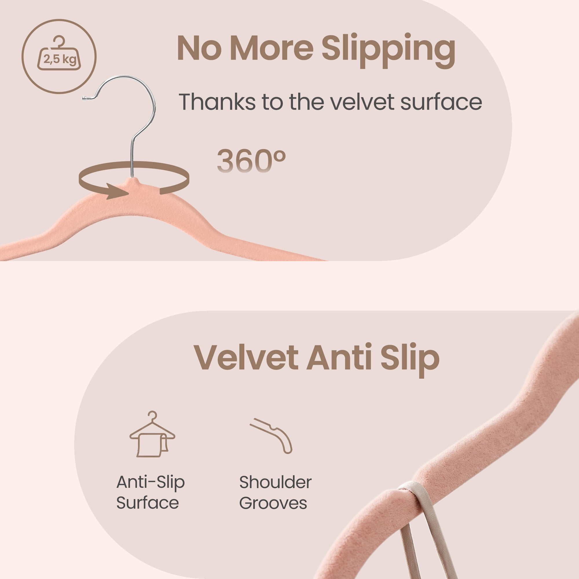 Ledrem 30-pack Adjustable Velvet Hangers with Movable Clips, Light Pink