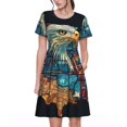 thumbnail image 1 of Vsdgher Robe Midi Maxi Décontractée en Verre Teinté Aigle USA pour Femmes Été 2025 Manches Courtes Col Rond Robe de Plage, 1 of 6