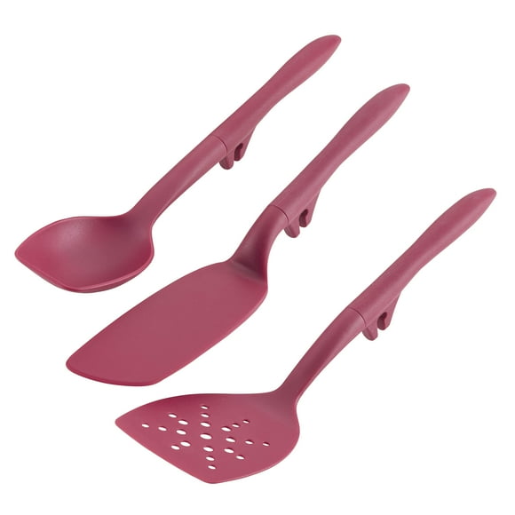 Rachael Ray 3-Piece Lazy Tool Nylon Slotted Turner Set, Burgundy