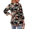thumbnail image 7 of Delconic Womens V Neck Three Quarter Sleeve Floral Print Casual Loose Fit T Shirt Top Lightweight Soft Fabric Blouse for Daily Wear Office Travel Khaki 3XL, 7 of 7