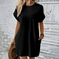 thumbnail image 2 of Xuplwnp Women's Casual Dress Solid Color Round Neck Bat Sleeve Short Sleeve Hidden Pockets Loose Casual Dress Womens Dresses Size XXL, 2 of 6