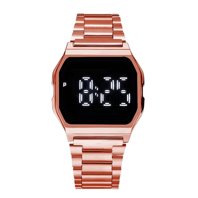 Reloj LED con banda de acero de metal, reloj electrónico cuadrado de moda para estudiantes, reloj táctil para hombres y mujeres