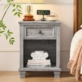 thumbnail image 2 of Farmhouse Night Stand Set of 2, Rustic Wood Nightstand with 1 Drawer, Bedside Table with Open Shelf for Bed Room, End Table for Living Room, Grey, 2 of 16