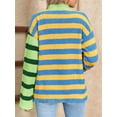 thumbnail image 4 of Womens Striped Cardigan Sweaters V Neck Open Front Button Up Color Block Fuzzy Loose Knit Coats Green & Yellow S, 4 of 8