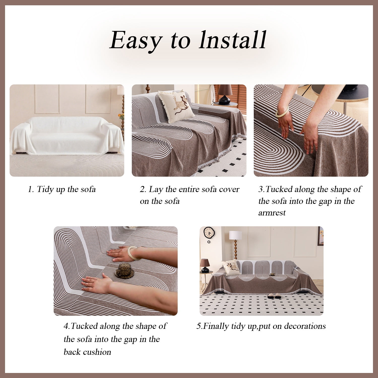 NAYOROOM Artistic Brown Sofa Cover，Couch Cover Protector Slipcover Sofa Towel Furniture Cover for Living Room（71"x 150" XX-Large）