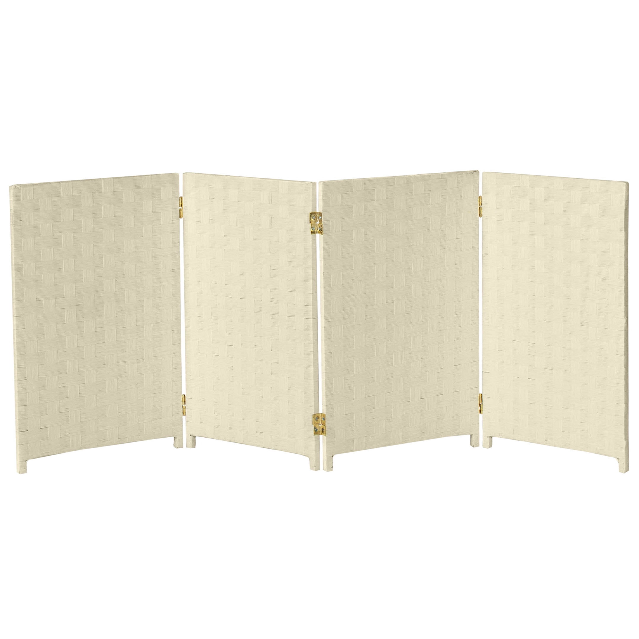 Red Lantern 2 ft. Short Woven Fiber Folding Screen - Cream - 4 Panel