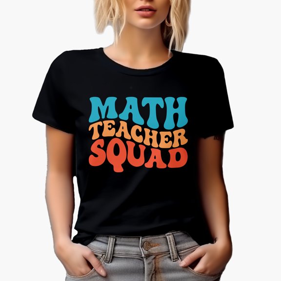Math Teacher Squad, Mathematics Teachers or School Themed, Groovy Retro Wavy Text Merch Gift, Black T-Shirt, Small
