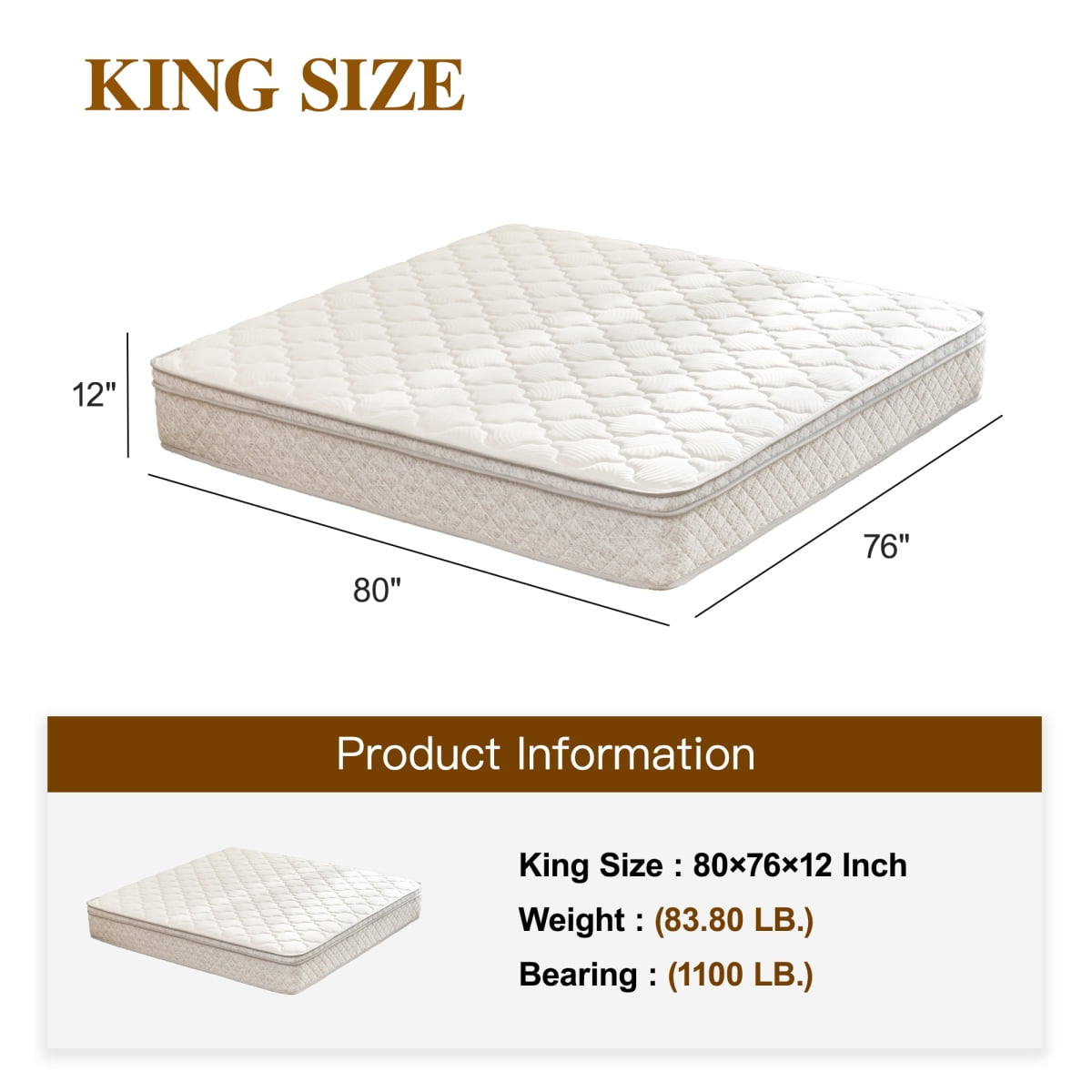 Newboti King Size Mattress,12 Inch Hybrid King Mattress in a Box with Memory Foam and Pocket Spring for Pressure Relief & Comfort Sleep & Zoned Support, Medium Firm,CertiPUR-US & OEKO-TEX BN.3091