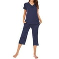 thumbnail image 2 of ziyahi Ensemble de Pyjama pour Femmes Aguichant Col en V Haut Pantalon Modal, Bleu, P, 2 of 7