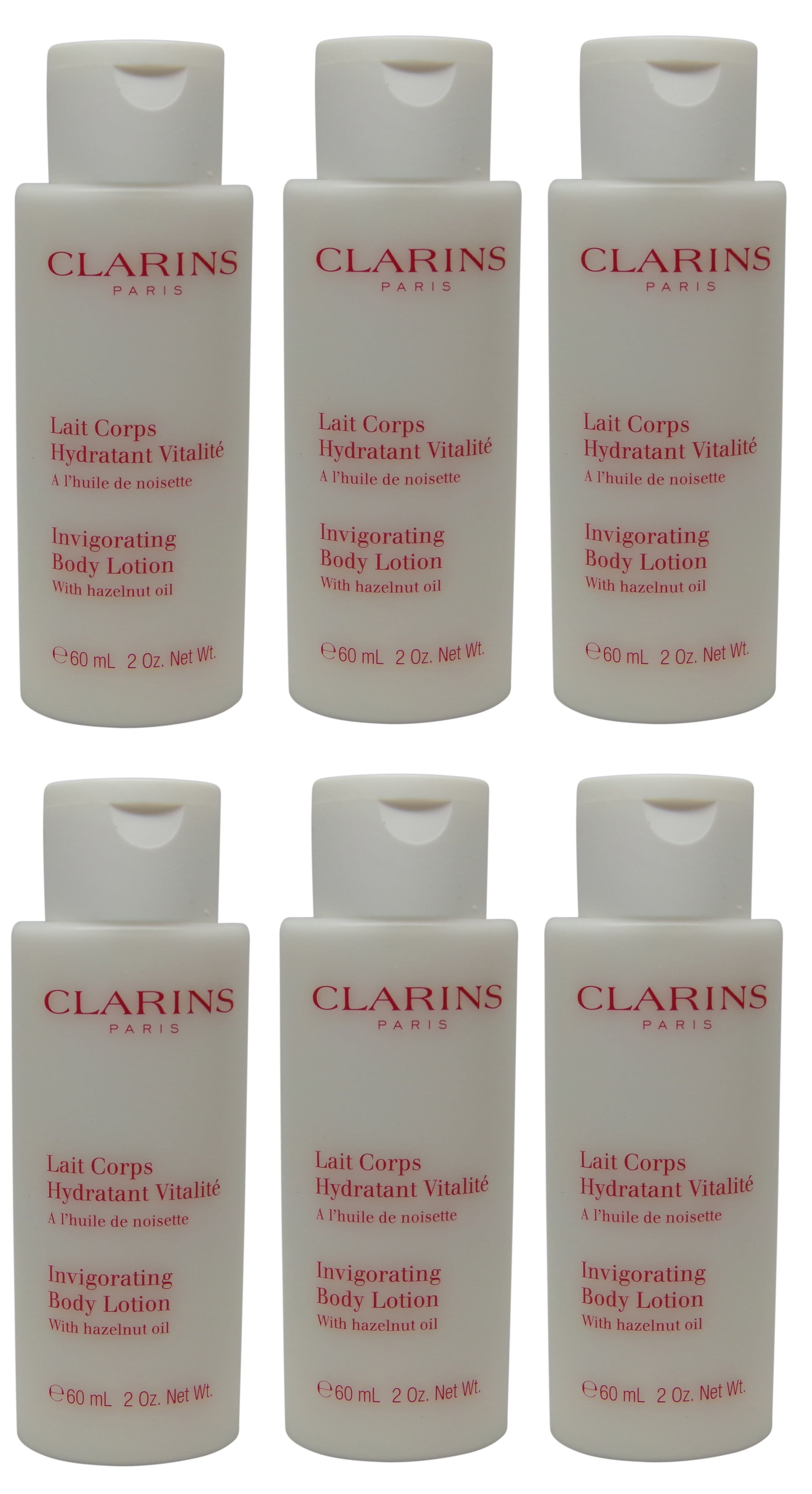 Clarins Lait Corps Hydratant Vitalité L huile De Noisette Clarins Invigorating Body Lotion Lot of 6 Bottles each 2oz. Total of 12oz -  Walmart.com