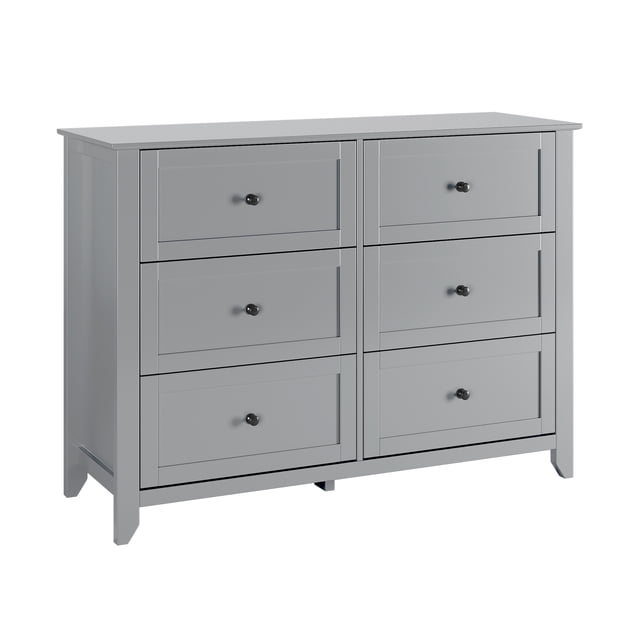 Commode Double à 6 Tiroirs, Commode Moderne Noire avec Poignée Ronde en Nickel, Armoire de Rangement en Bois avec Pied Robuste, Organisateur d'Armoire Commode pour Salon, Entrée