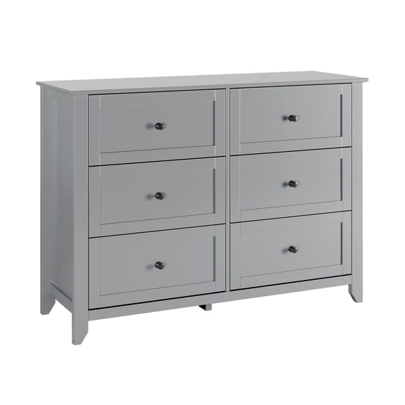 6-Drawer Double Dresser with Nickel Round Handles | Sturdy Wooden Storage Cabinet for Living Room & Entryway