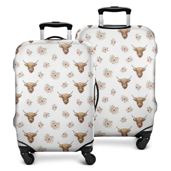 White Highland Cow Flower Pattern Luggage Cover Fashion Suitcase Cover Baggage Covers Fit 25-28 Inch Luggage (Go Travel)